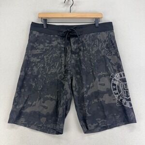 Howitzer Patriot MFG‎ Board Shorts Mens 34x10 Black Camo Veterans Tactical Surf